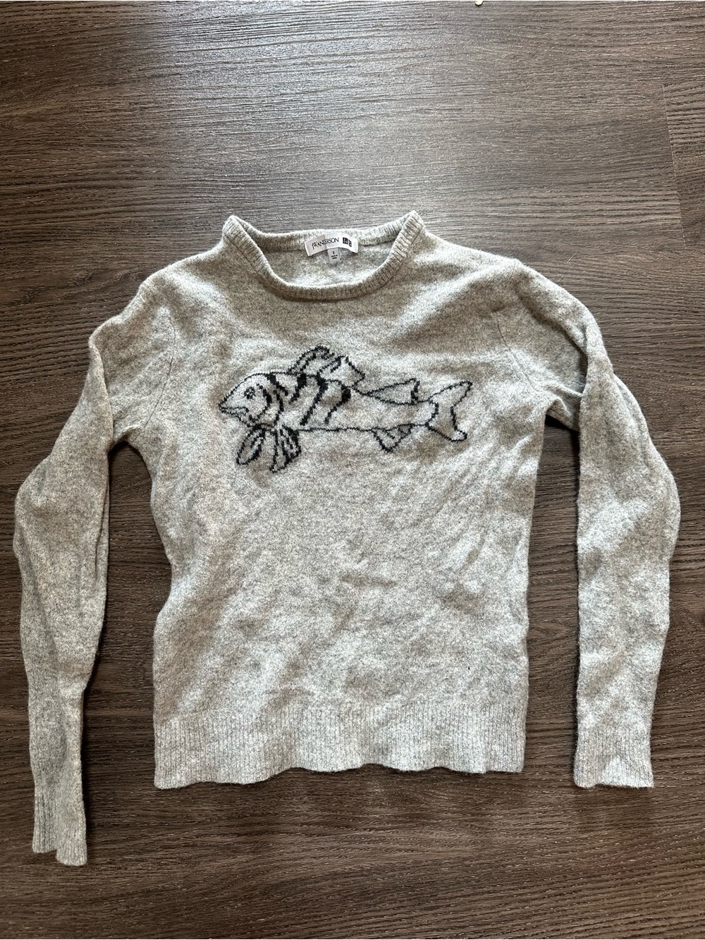 UNIQLO x JW Anderson Fish Intarsia Men’s Wool Sweater, Gray, Size S